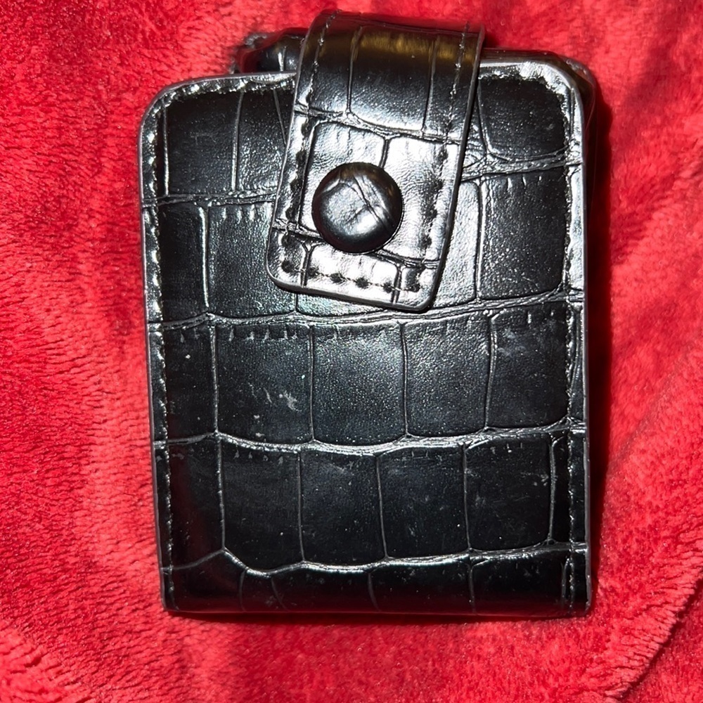Black Croc vegan leather  lipstick case with mirror